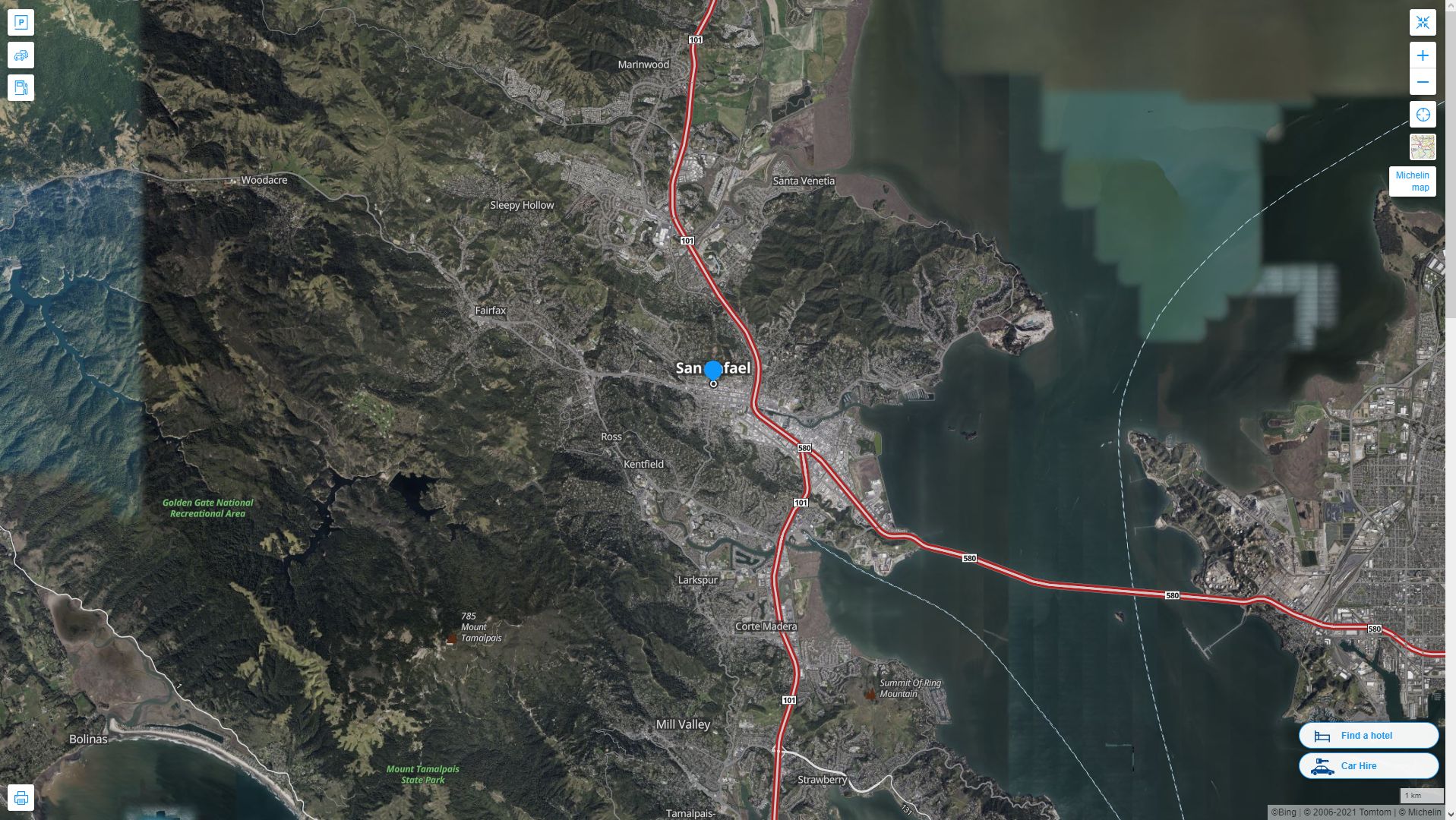 San Rafael California Highway and Road Map with Satellite View